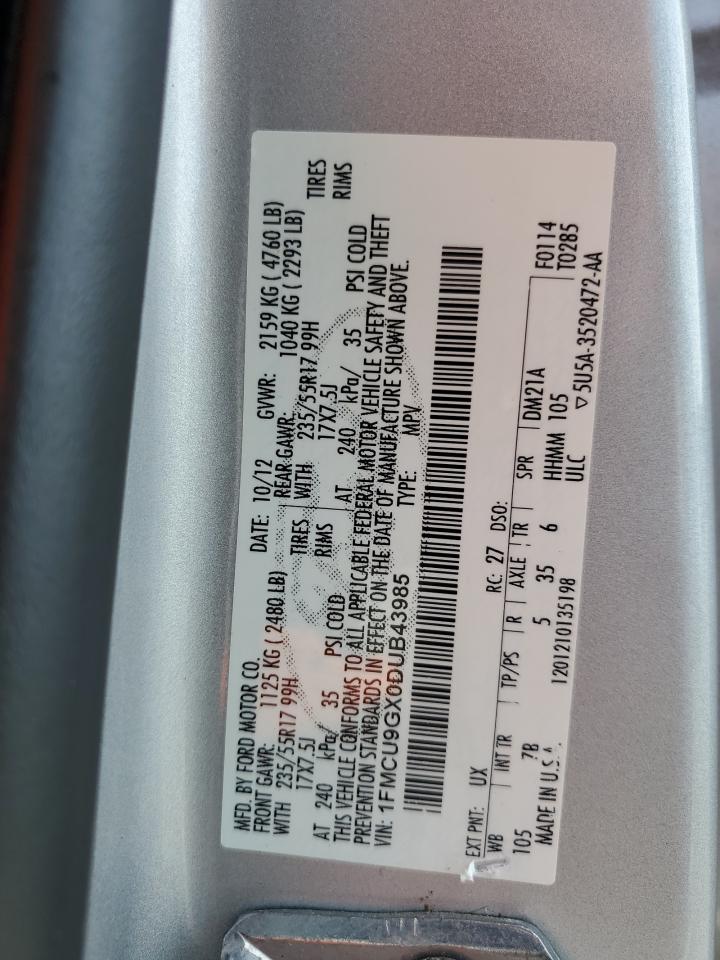 2013 Ford Escape Se VIN: 1FMCU9GX0DUB43985 Lot: 61764004