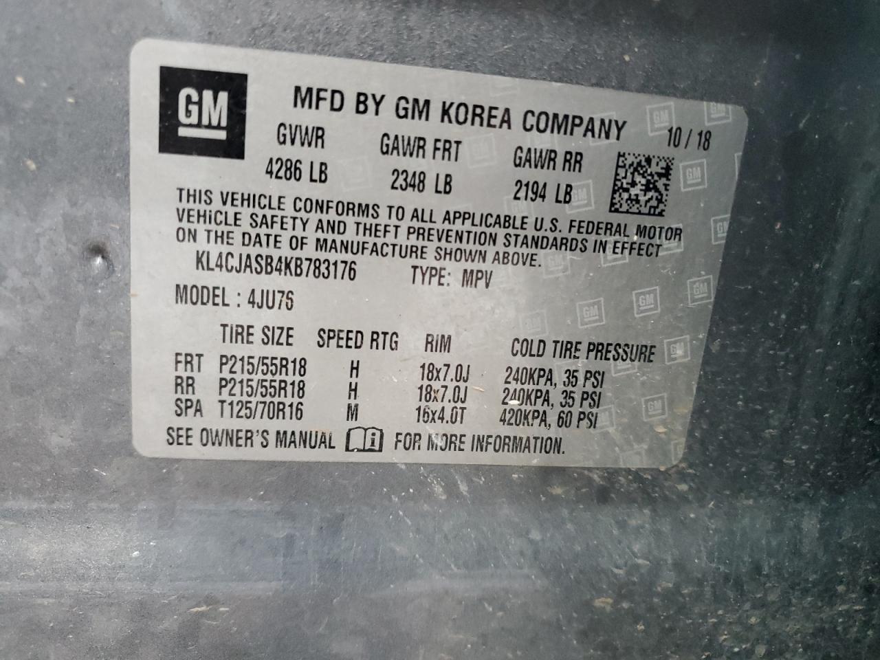 2019 Buick Encore Preferred VIN: KL4CJASB4KB783176 Lot: 64576754