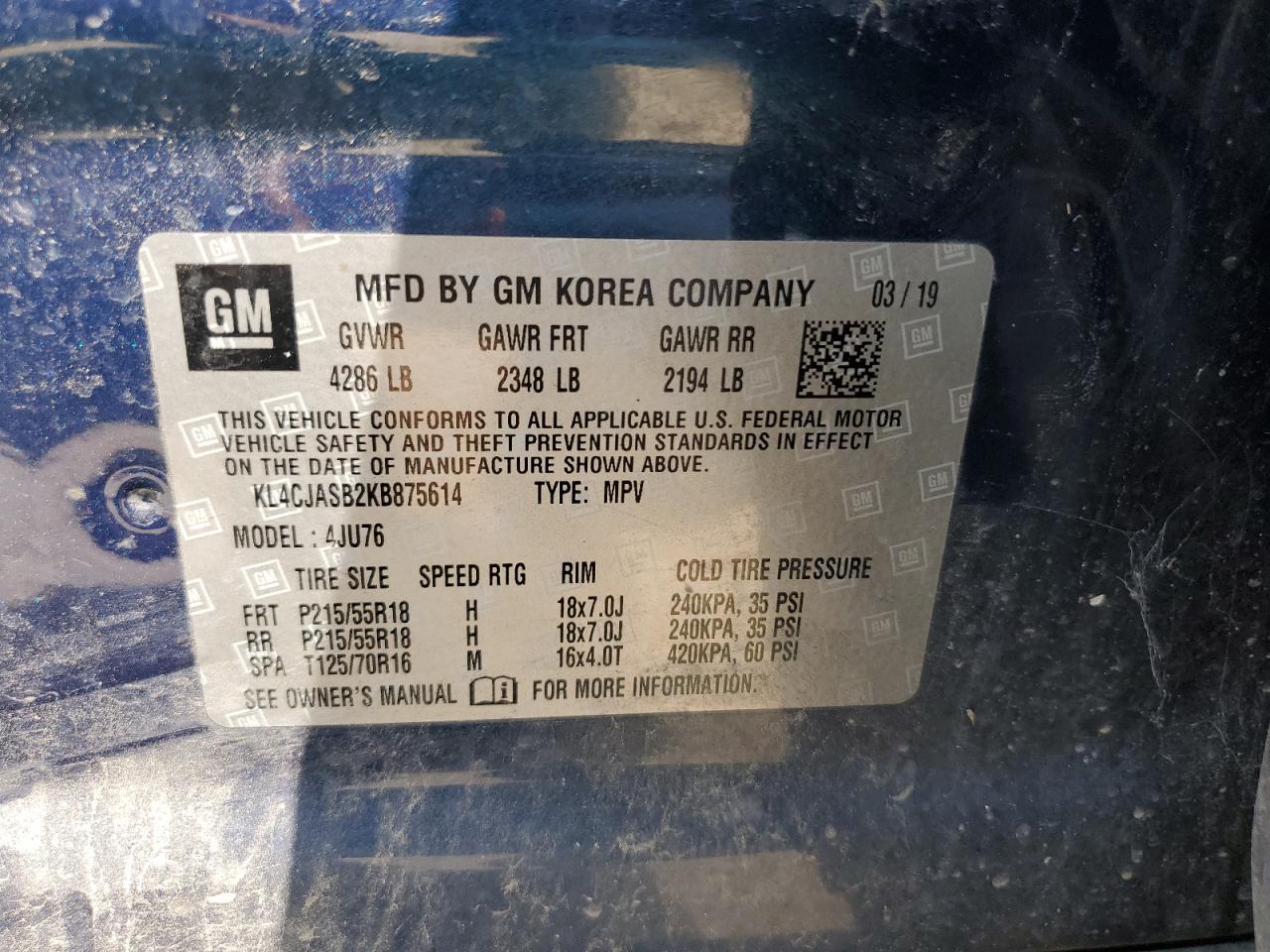 2019 Buick Encore Preferred VIN: KL4CJASB2KB875614 Lot: 63784724