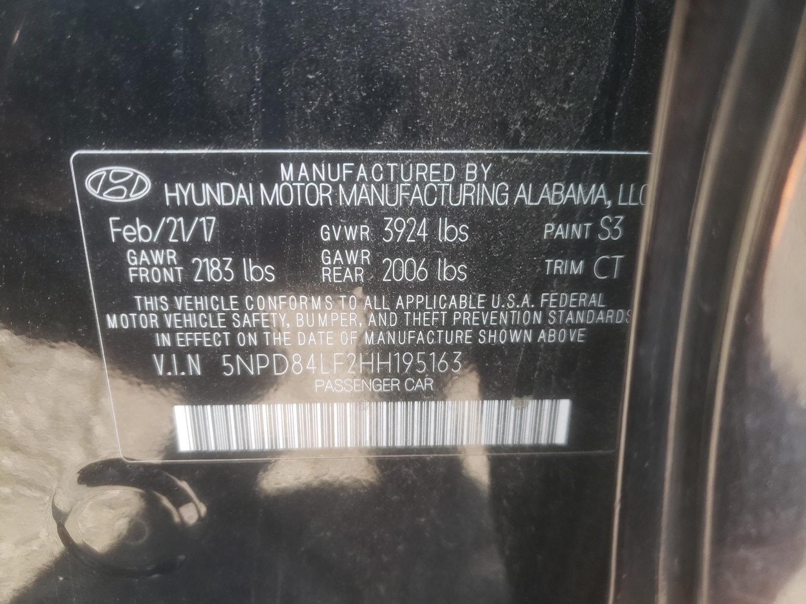 5NPD84LF2HH195163 2017 Hyundai Elantra Se