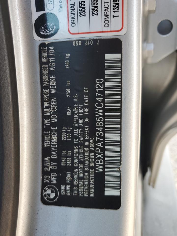 2005 BMW X3 2.5I VIN: WBXPA73485WC47120 Lot: 63997704