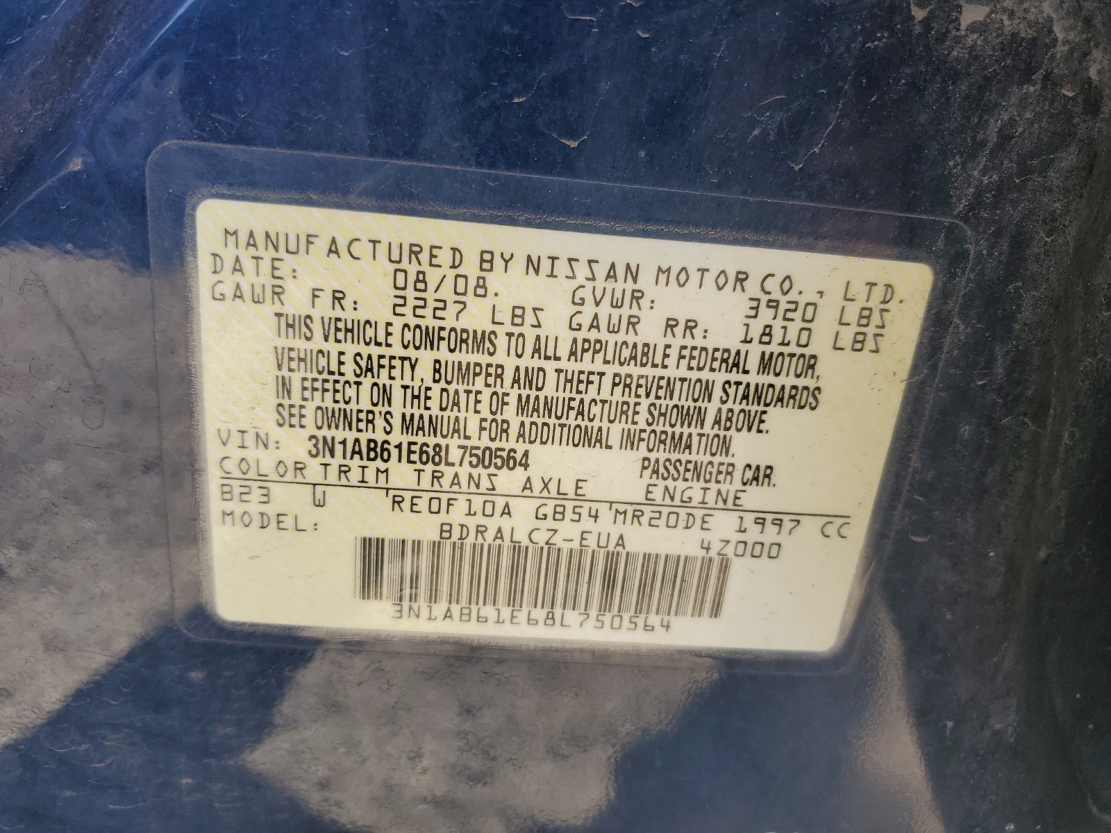 3N1AB61E68L750564 2008 Nissan Sentra 2.0