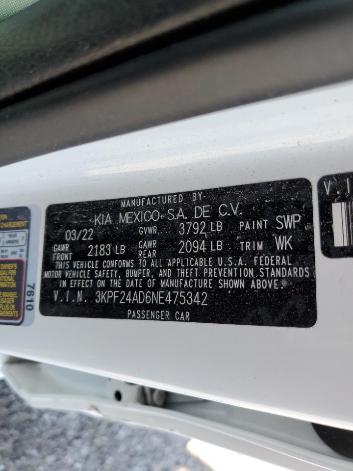 2022 Kia Forte Fe VIN: 3KPF24AD6NE475342 Lot: 63286014