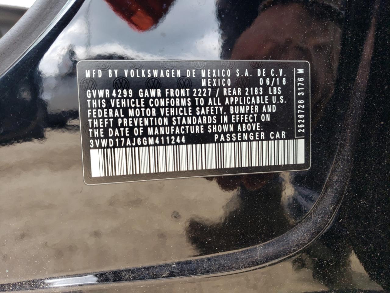 2016 Volkswagen Jetta Sport VIN: 3VWD17AJ6GM411244 Lot: 65414004
