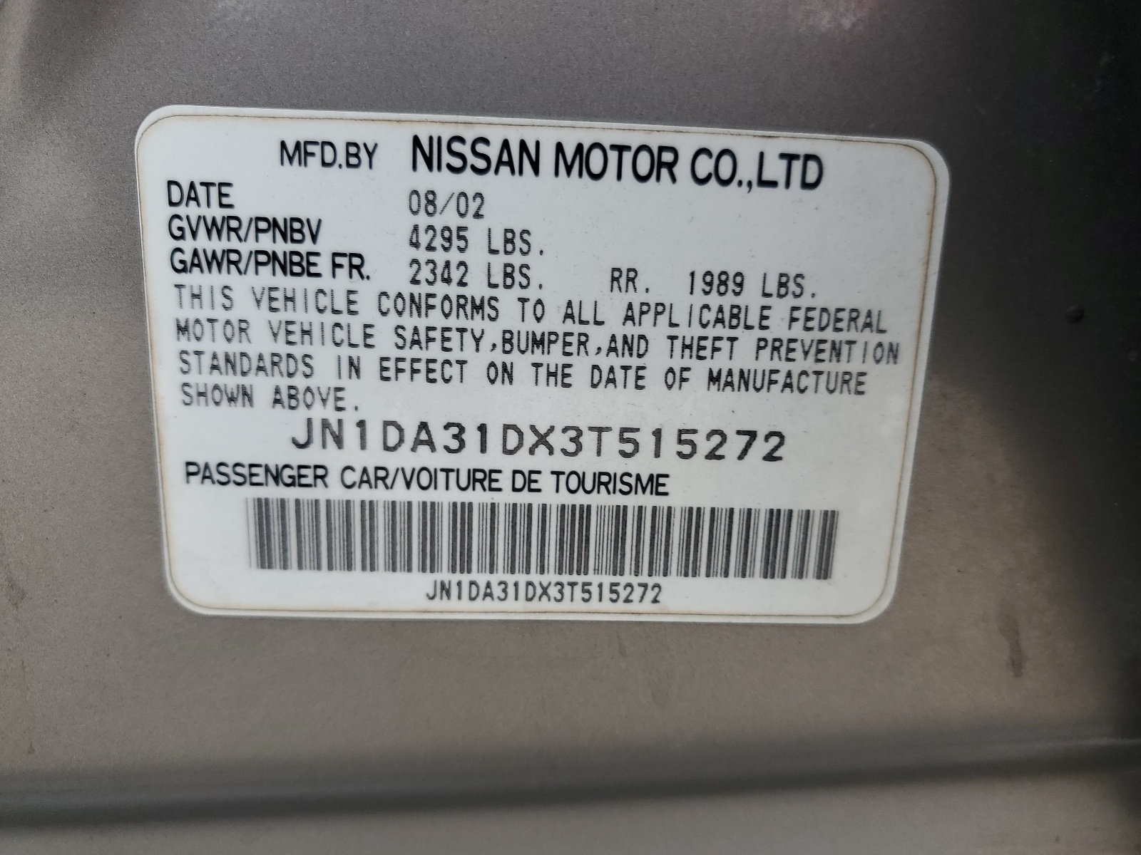 JN1DA31DX3T515272 2003 Nissan Maxima Gle