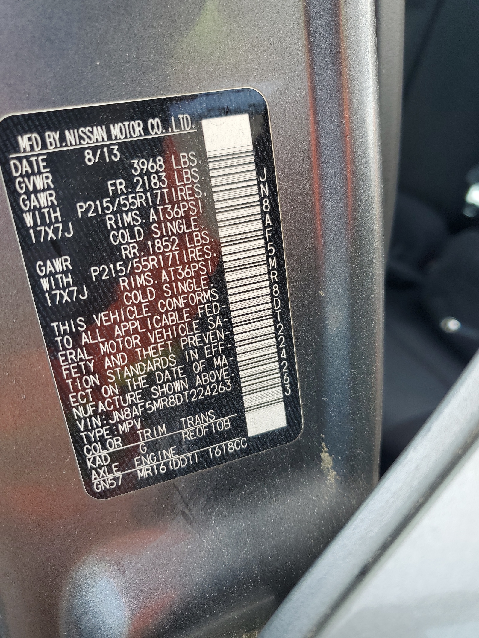 JN8AF5MR8DT224263 2013 Nissan Juke S