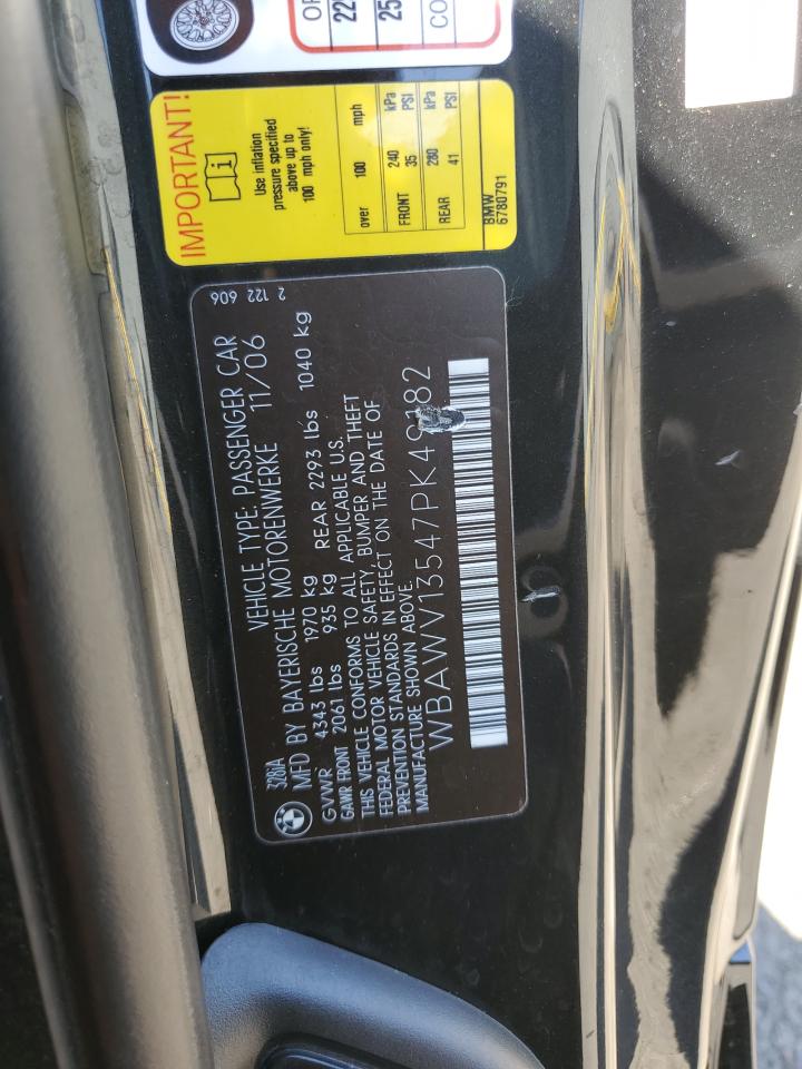 2007 BMW 328 I Sulev VIN: WBAWV13547PK49182 Lot: 64208964