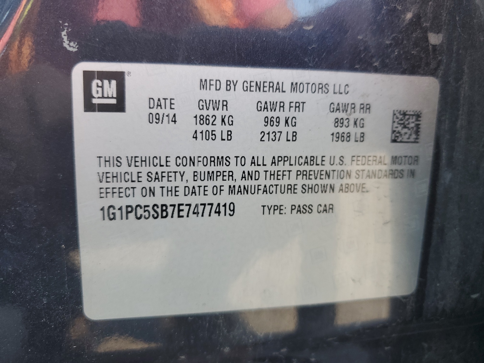 1G1PC5SB7E7477419 2014 Chevrolet Cruze Lt