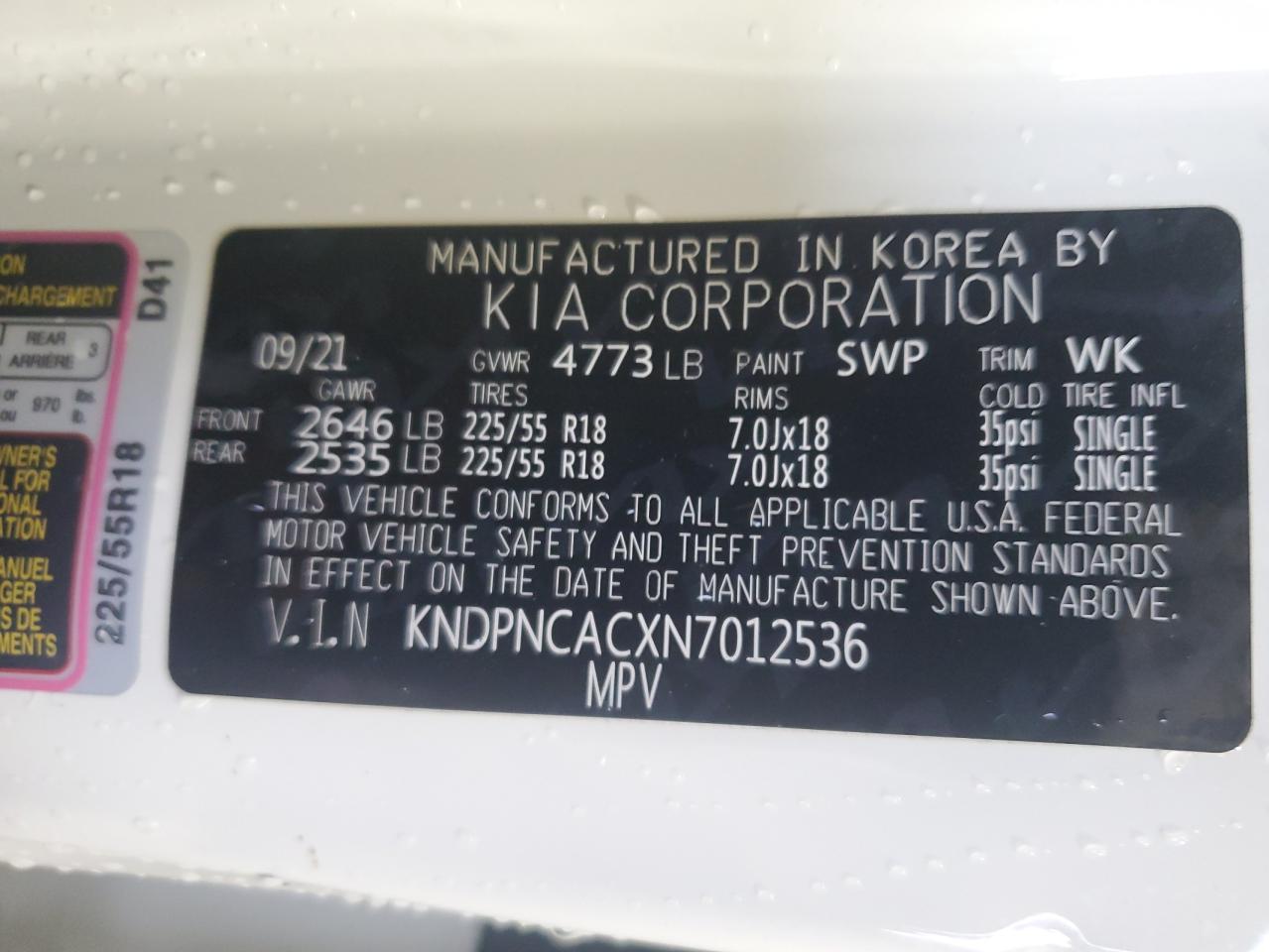 KNDPNCACXN7012536 2022 Kia Sportage Ex