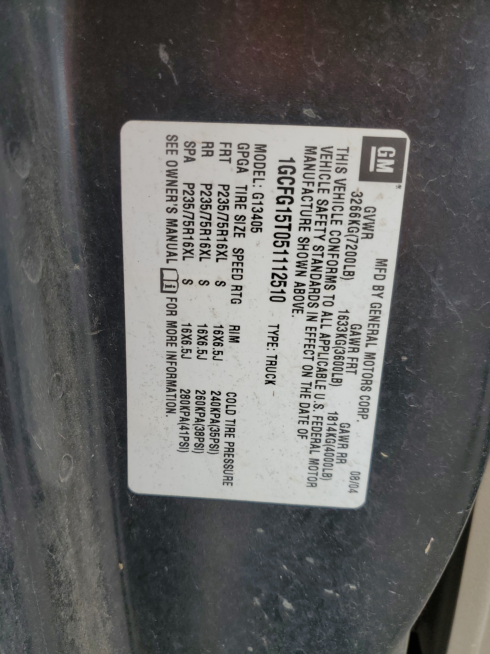 1GCFG15T051112510 2005 Chevrolet Express G1500