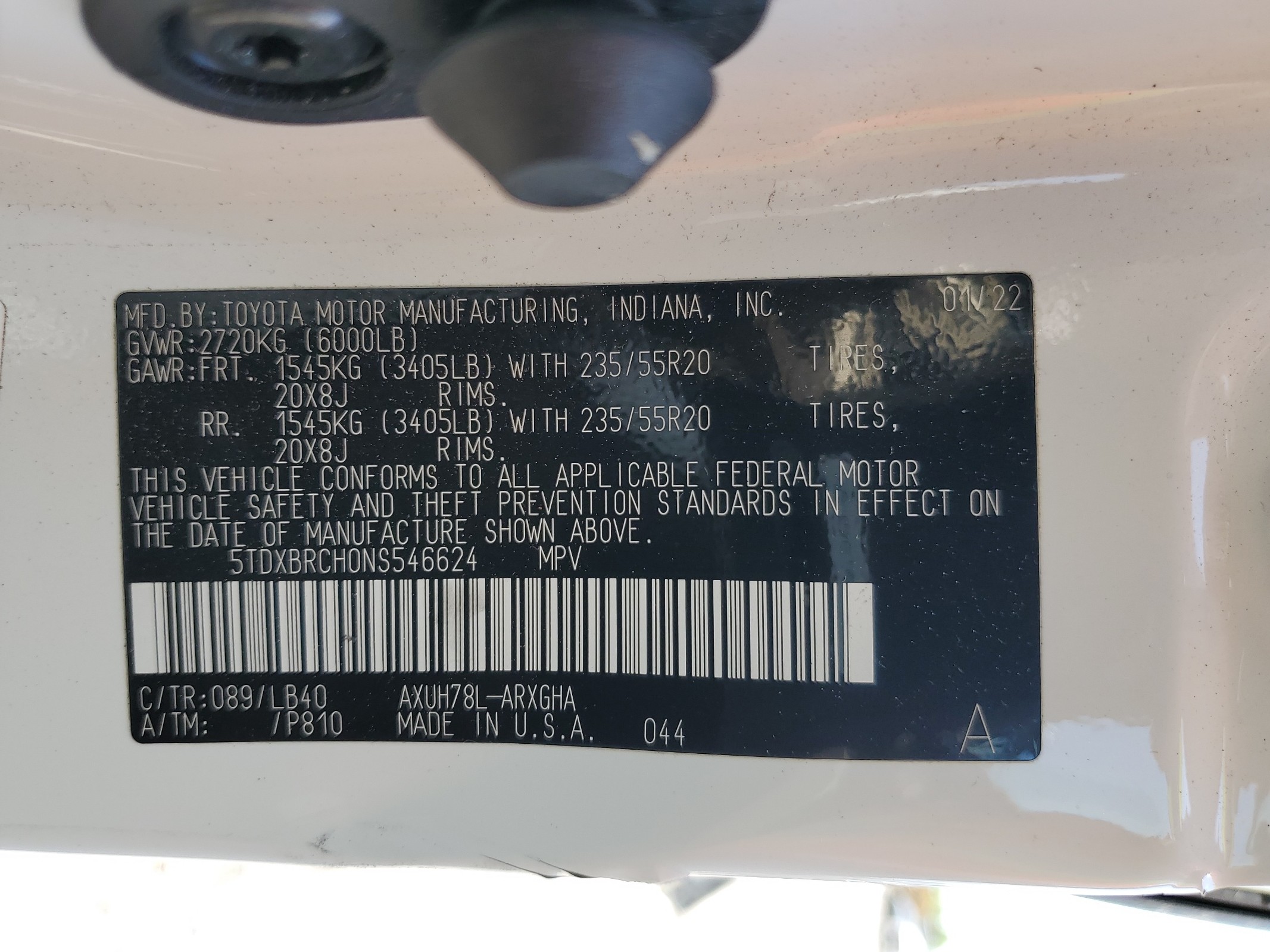 5TDXBRCH0NS546624 2022 Toyota Highlander Hybrid Limited