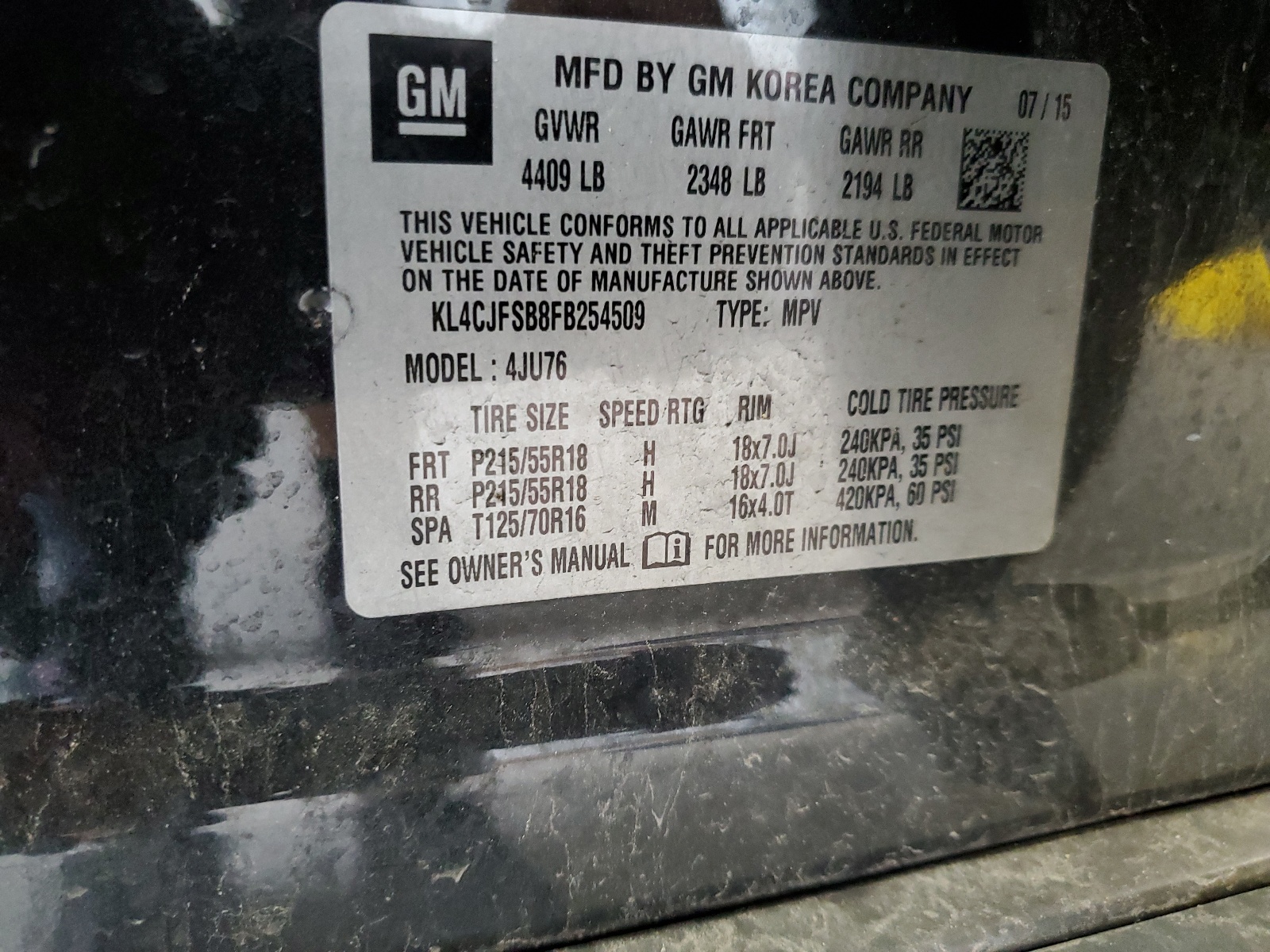 KL4CJFSB8FB254509 2015 Buick Encore Convenience