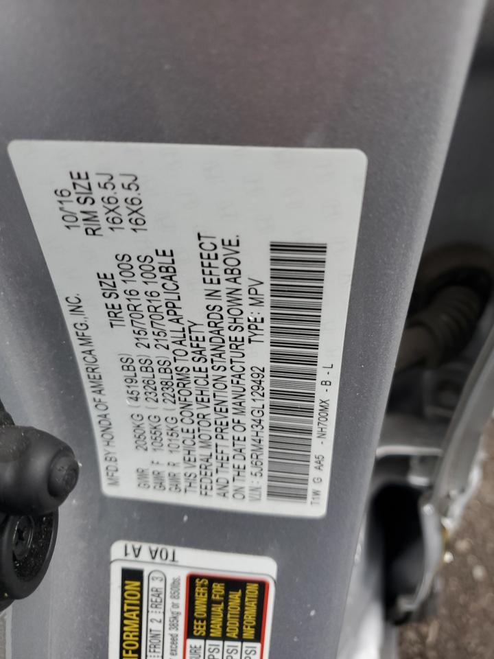 2016 Honda Cr-V Lx VIN: 5J6RM4H34GL129492 Lot: 65168144