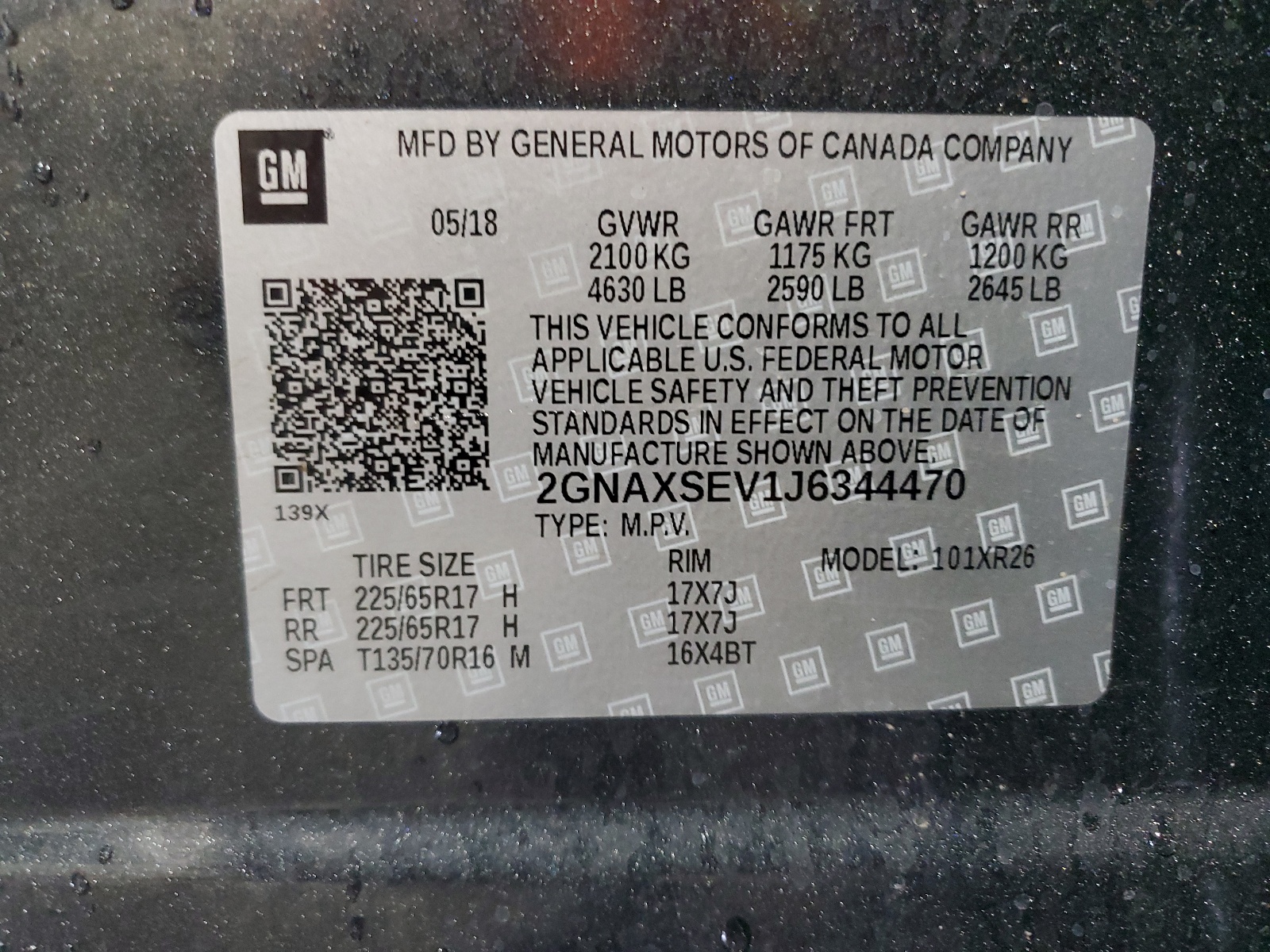 2GNAXSEV1J6344470 2018 Chevrolet Equinox Lt