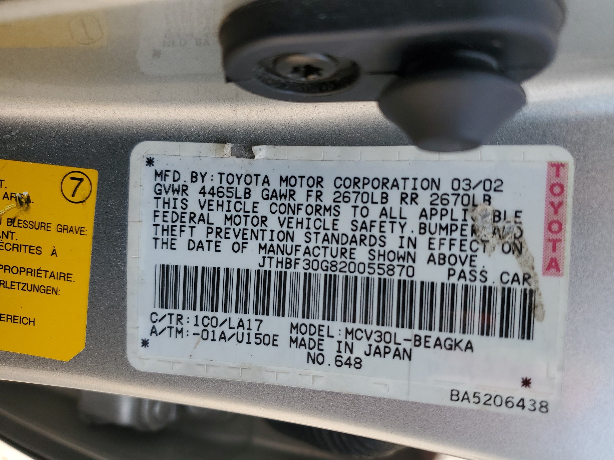 JTHBF30G820055870 2002 Lexus Es 300