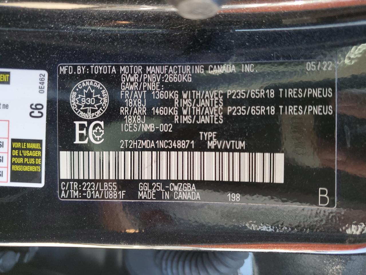 2022 Lexus Rx 350 VIN: 2T2HZMDA1NC348871 Lot: 62468304