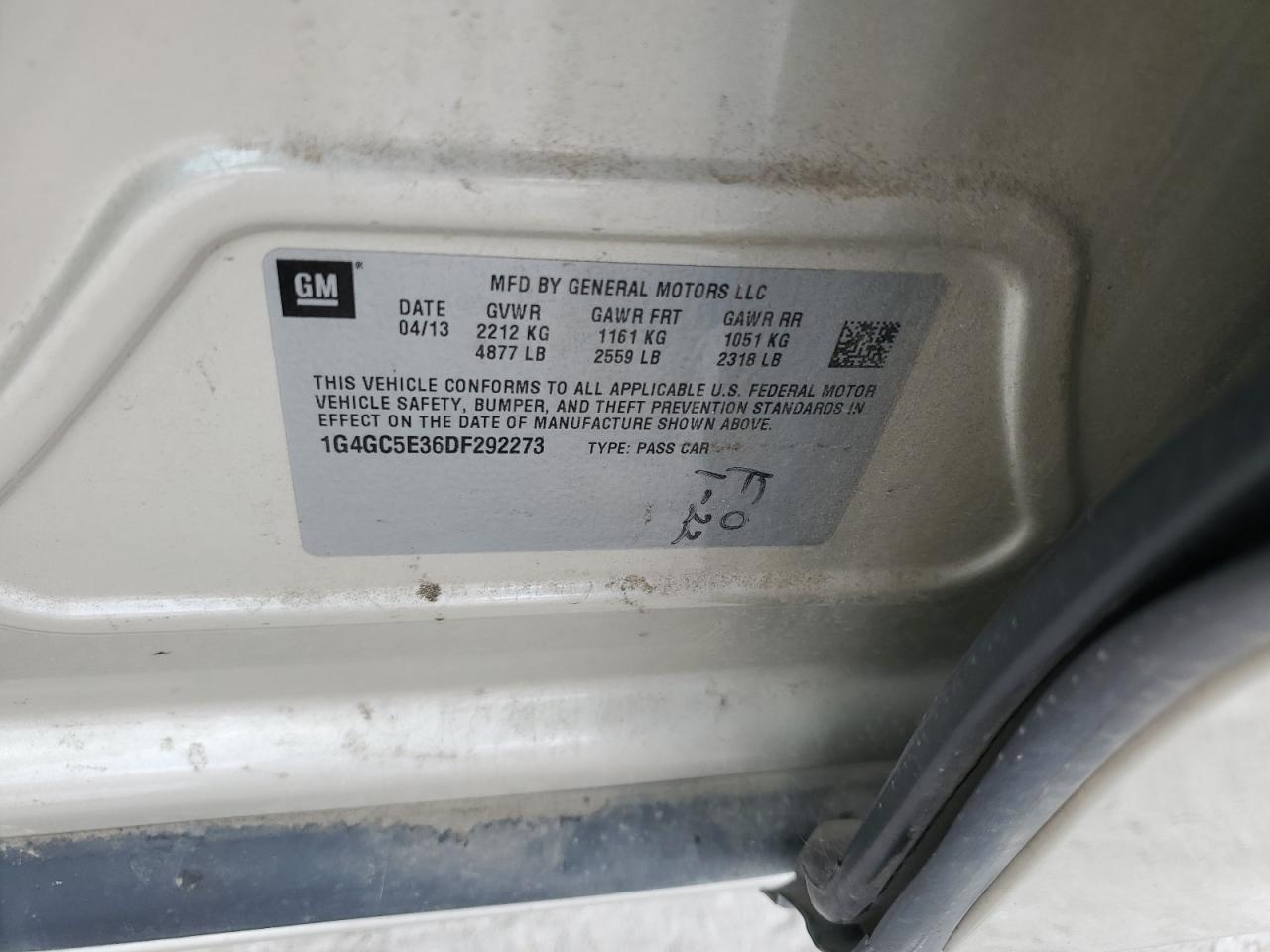 2013 Buick Lacrosse VIN: 1G4GC5E36DF292273 Lot: 64826074