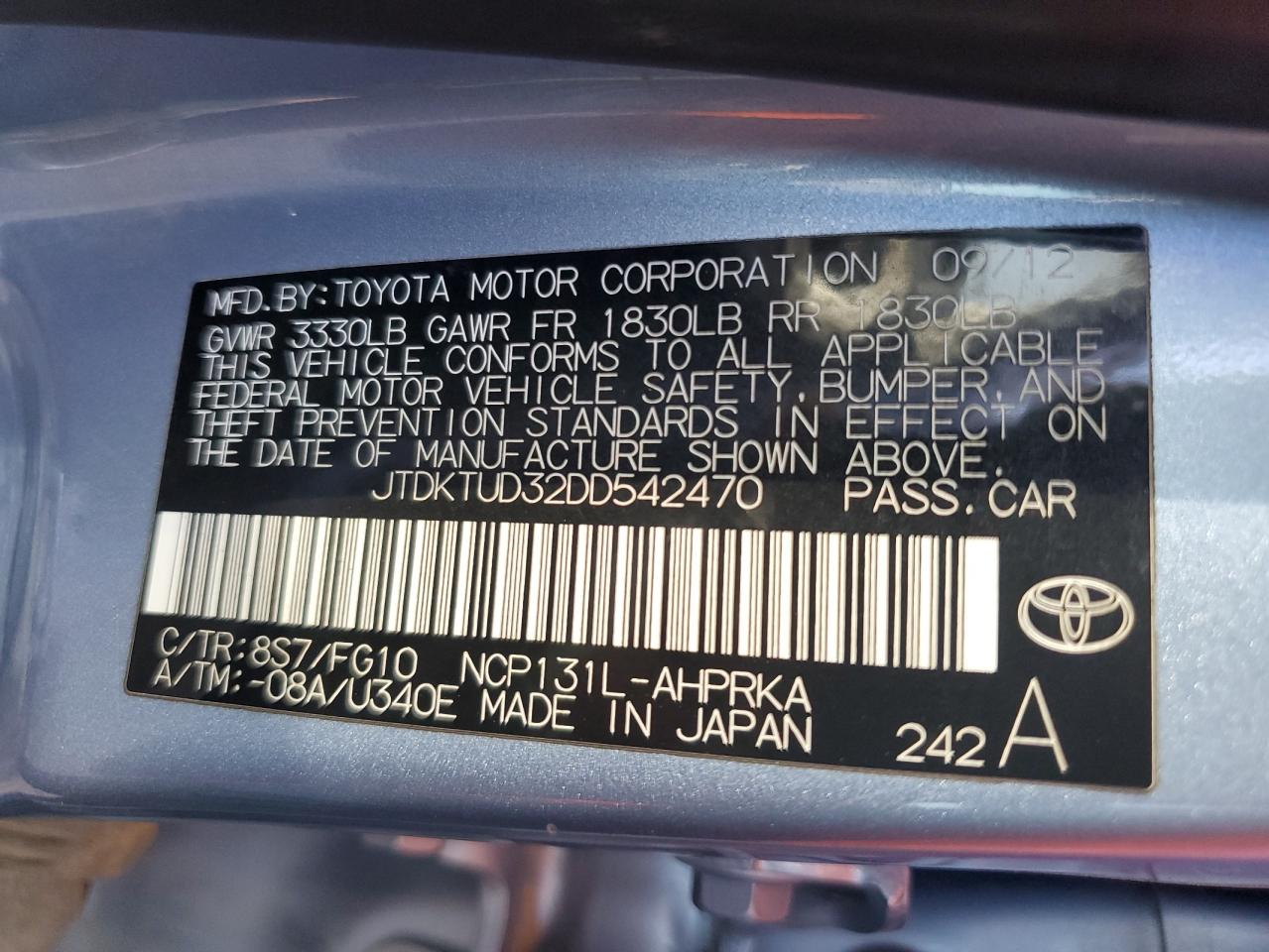 JTDKTUD32DD542470 2013 Toyota Yaris