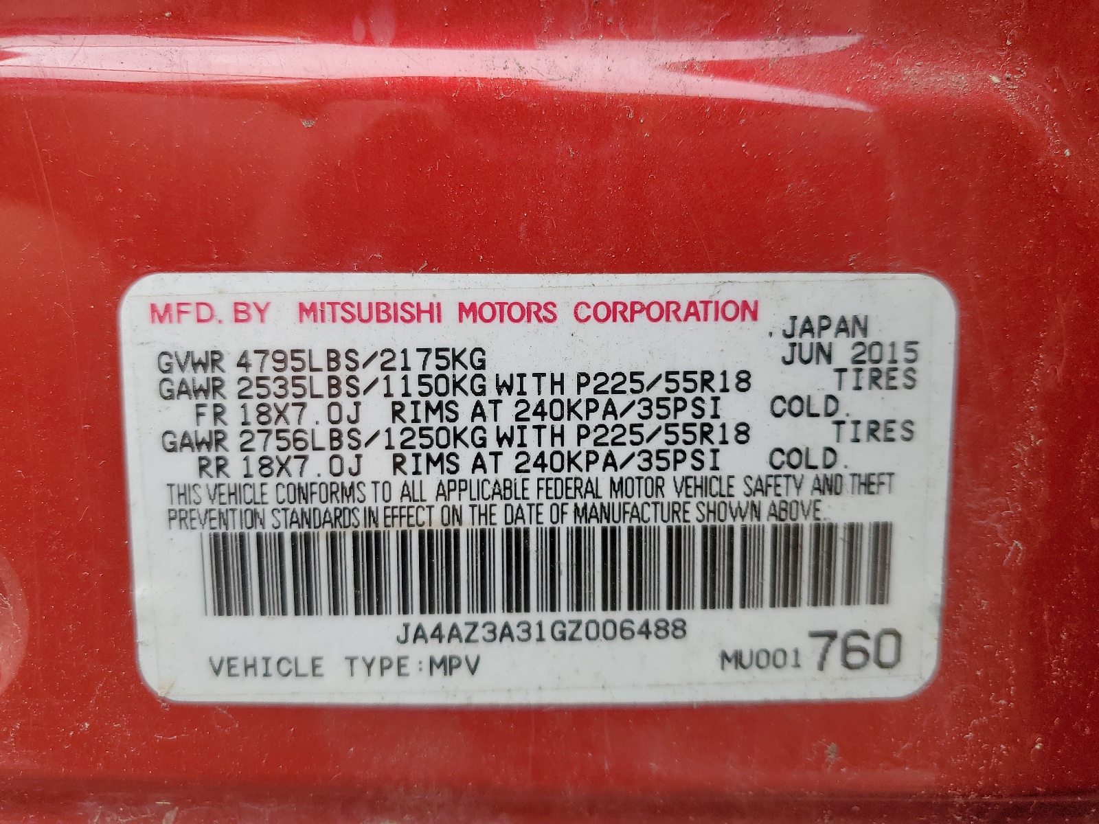 JA4AZ3A31GZ006488 2016 Mitsubishi Outlander Se