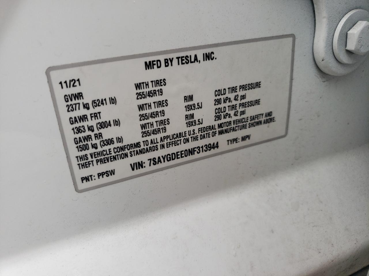 2022 Tesla Model Y VIN: 7SAYGDEE0NF313944 Lot: 64421624