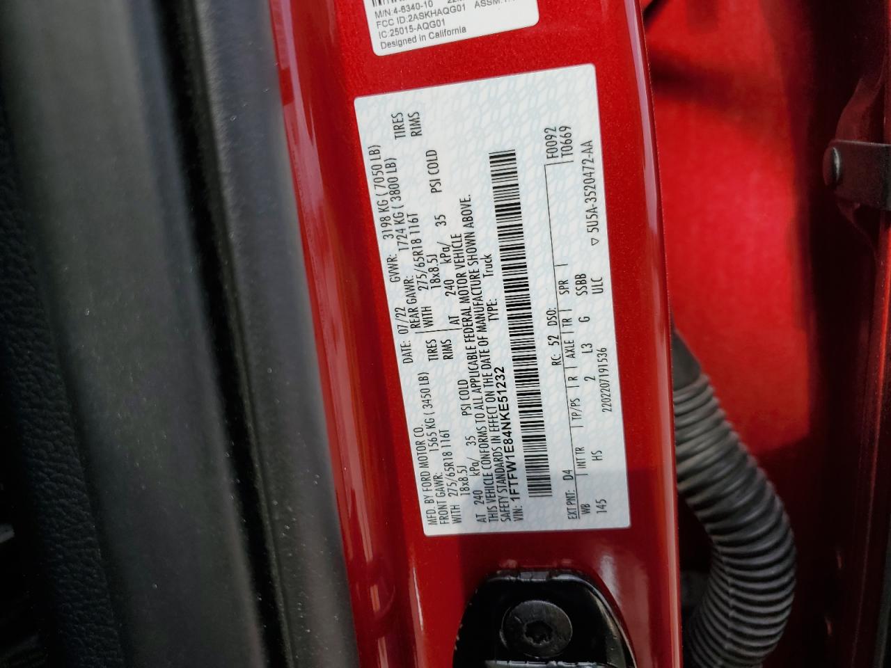 1FTFW1E84NKE51232 FORD F-150 2022