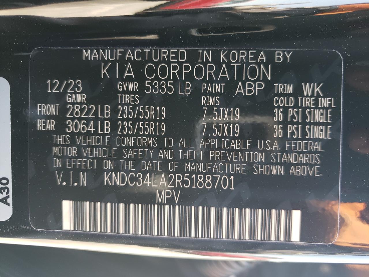 2024 Kia Ev6 Light VIN: KNDC34LA2R5188701 Lot: 62948784