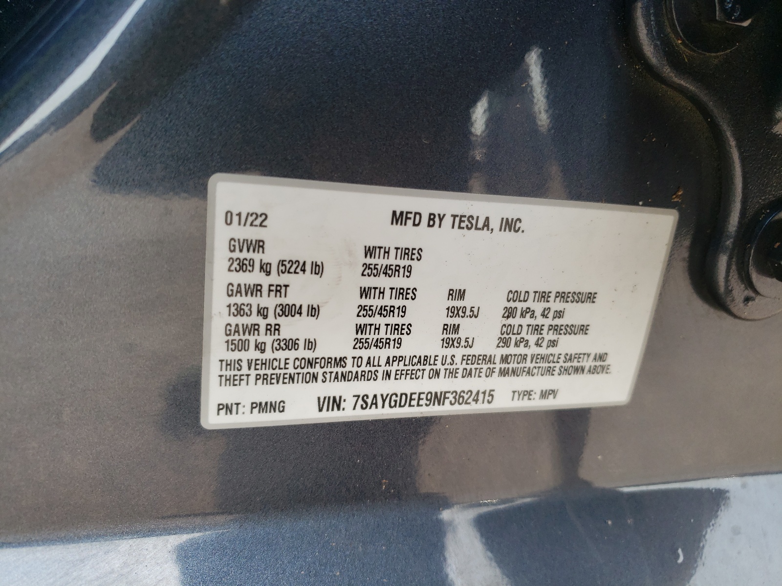 7SAYGDEE9NF362415 2022 Tesla Model Y