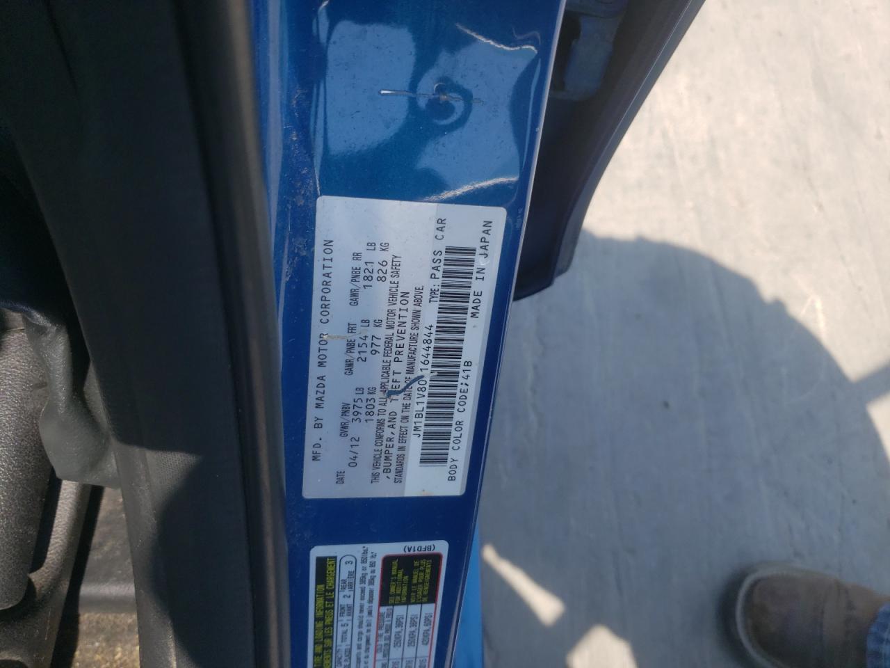 2012 Mazda 3 I VIN: JM1BL1V80C1644844 Lot: 63416564