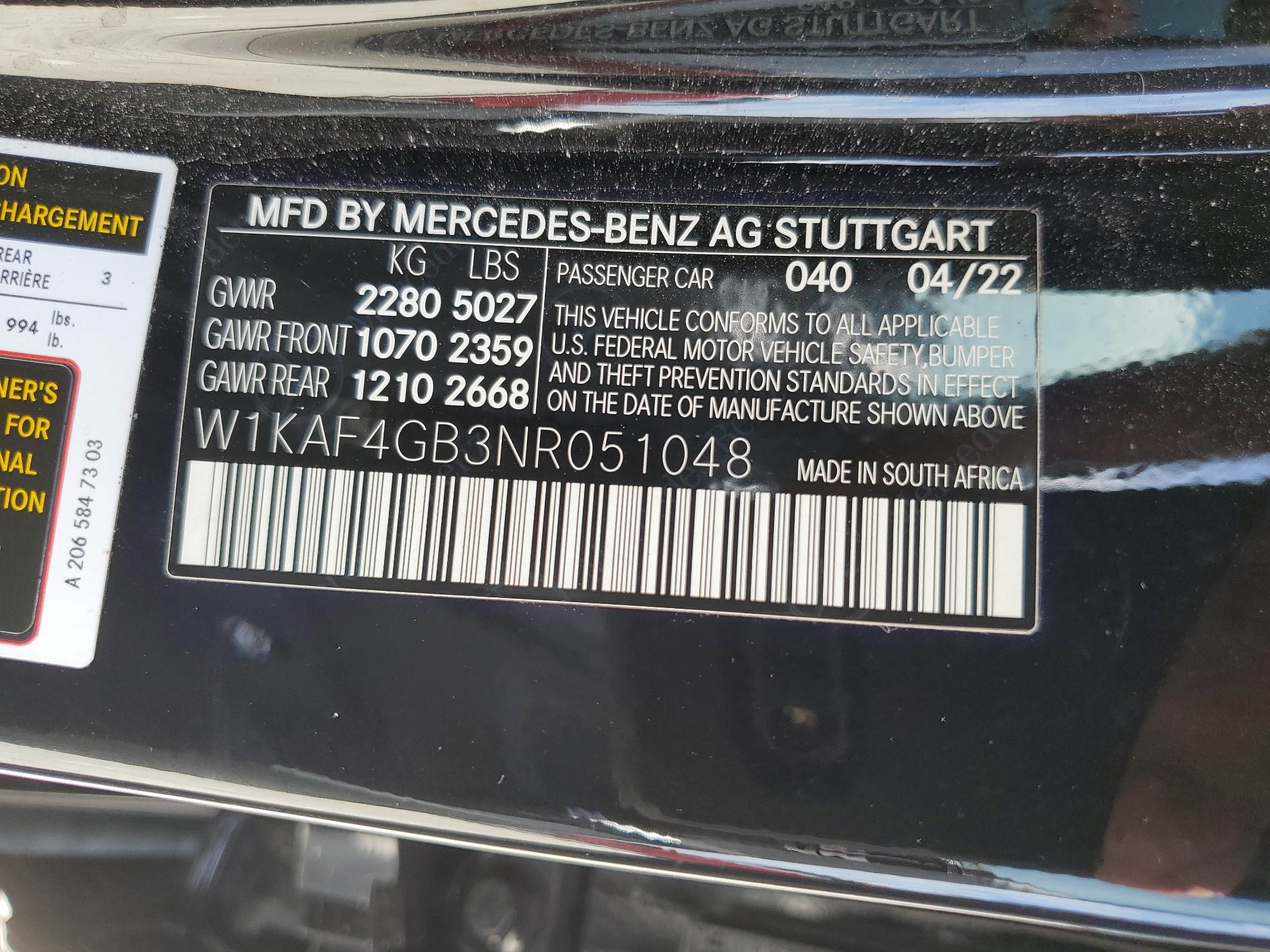 W1KAF4GB3NR051048 2022 Mercedes-Benz C 300