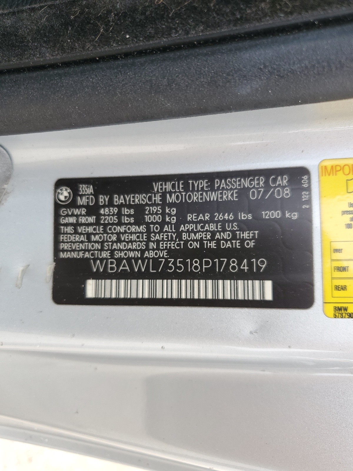 WBAWL73518P178419 2008 BMW 335 I