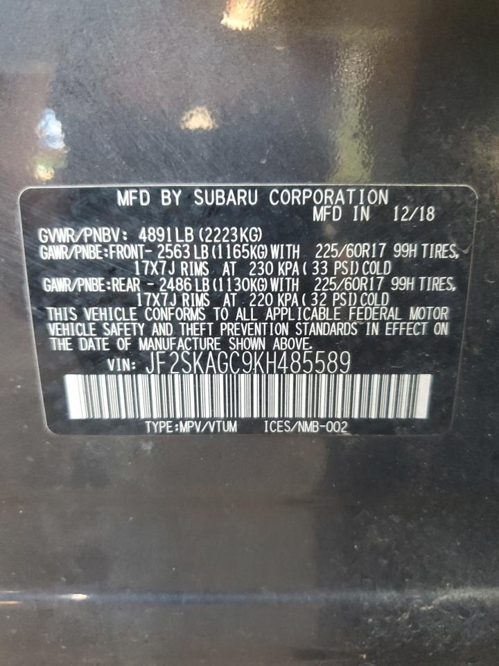 2019 Subaru Forester Premium VIN: JF2SKAGC9KH485589 Lot: 60729614