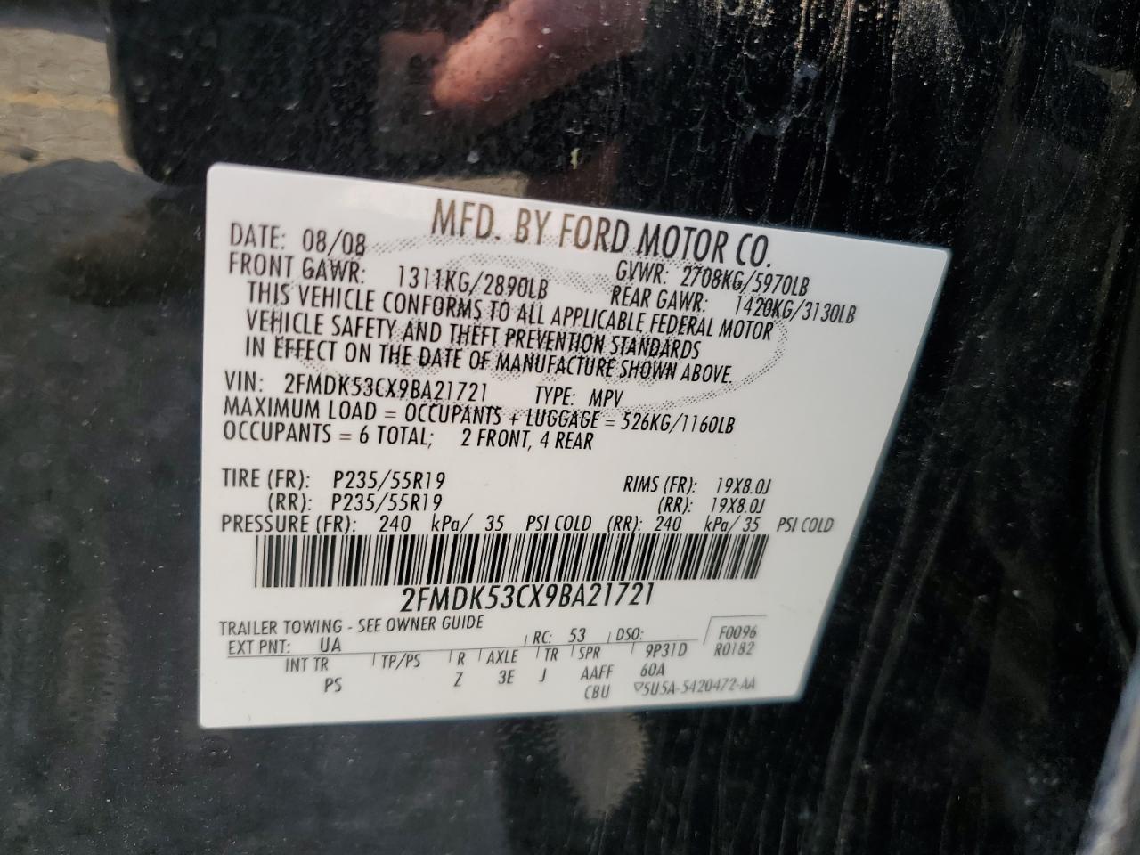 2009 Ford Flex Limited VIN: 2FMDK53CX9BA21721 Lot: 64646654