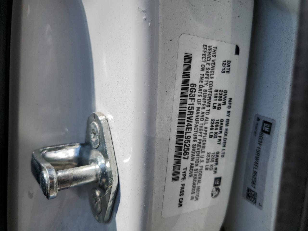 2014 Chevrolet Ss VIN: 6G3F15RW4EL952567 Lot: 62738054