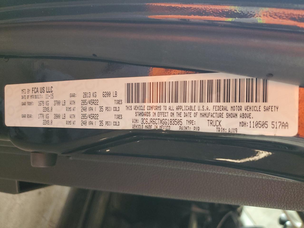 2016 Ram 1500 Sport VIN: 3C6JR6CTXGG183505 Lot: 65002184