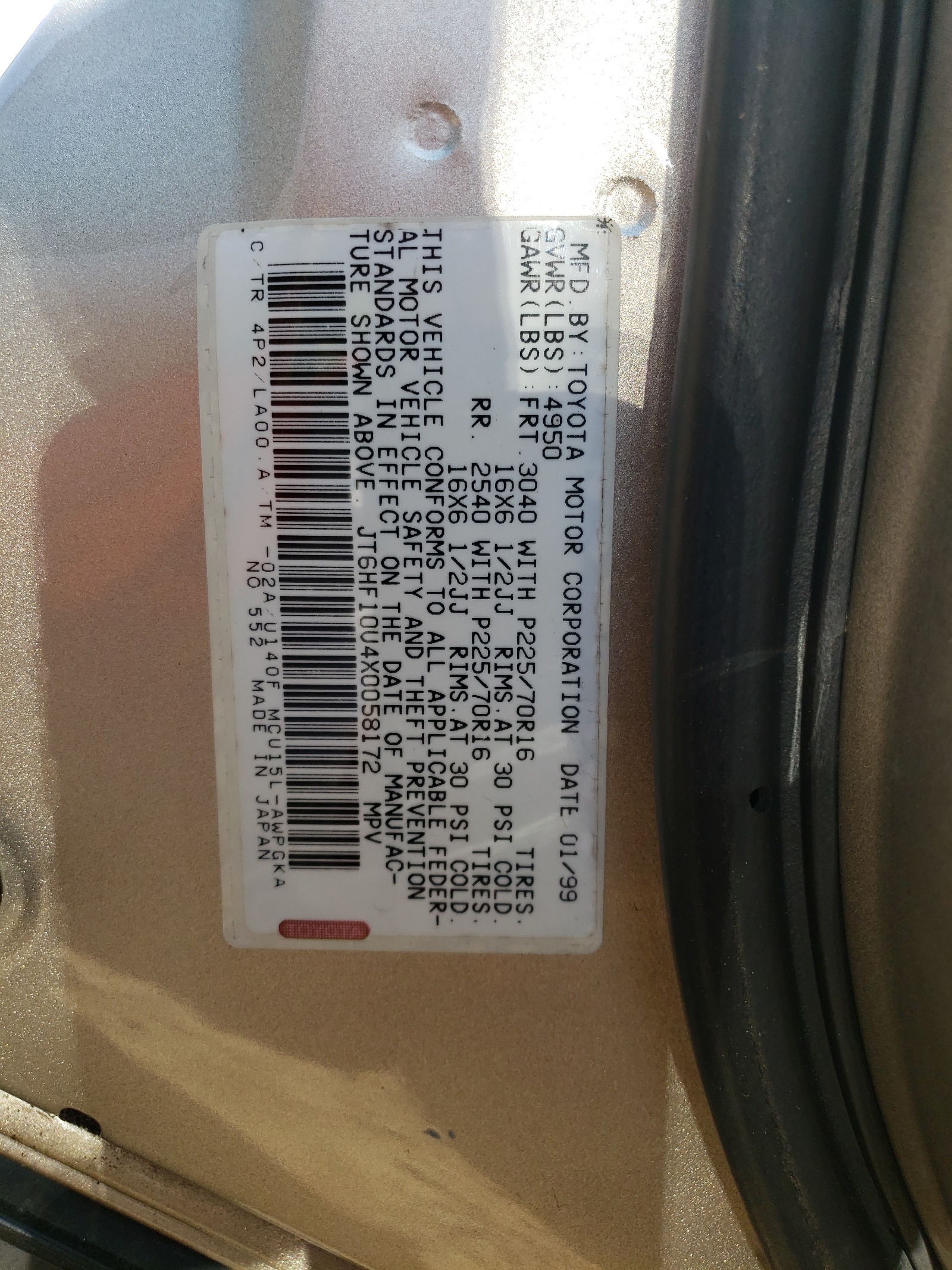 JT6HF10U4X0058172 1999 Lexus Rx 300