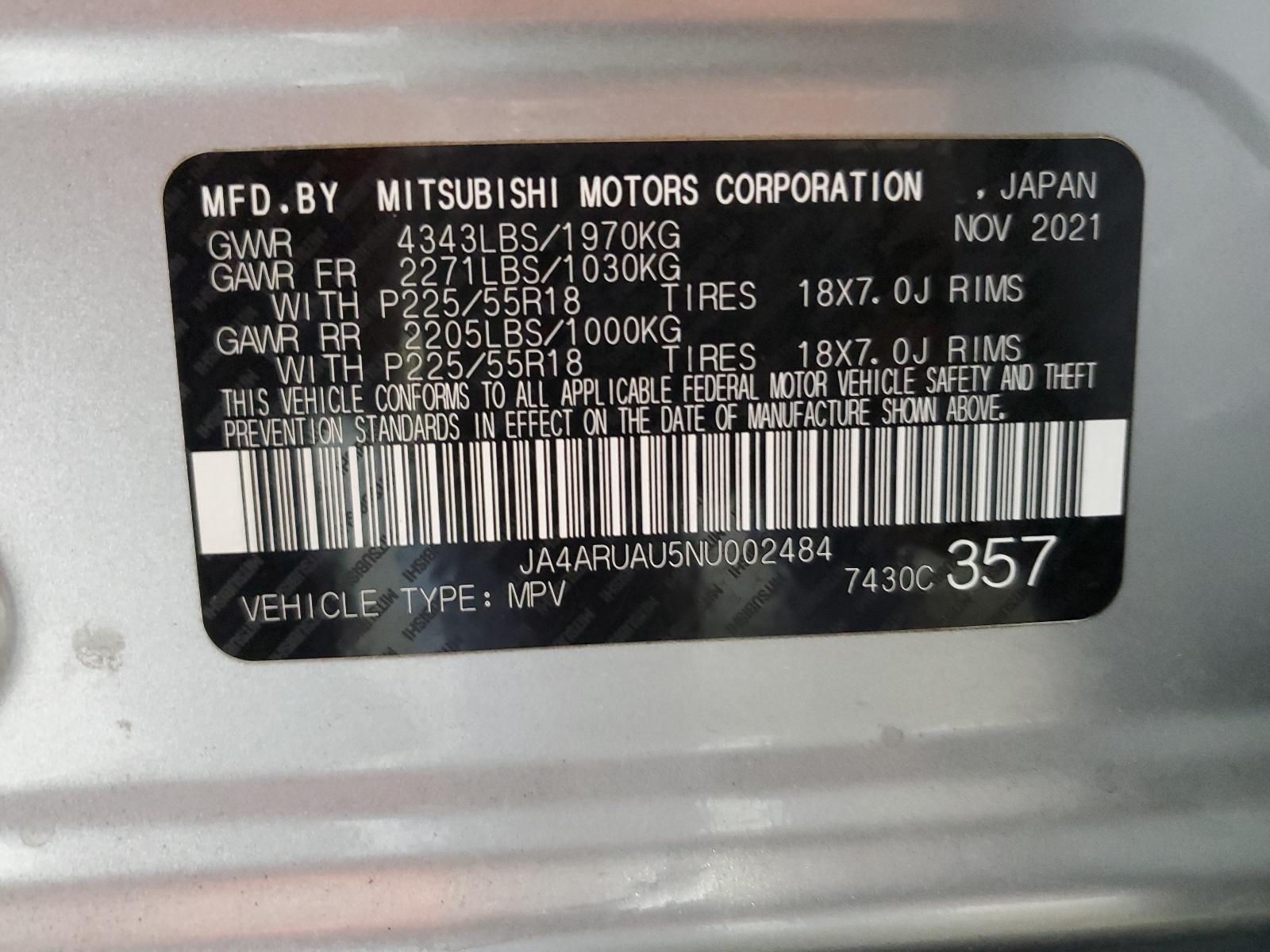 JA4ARUAU5NU002484 2022 Mitsubishi Outlander Sport Es