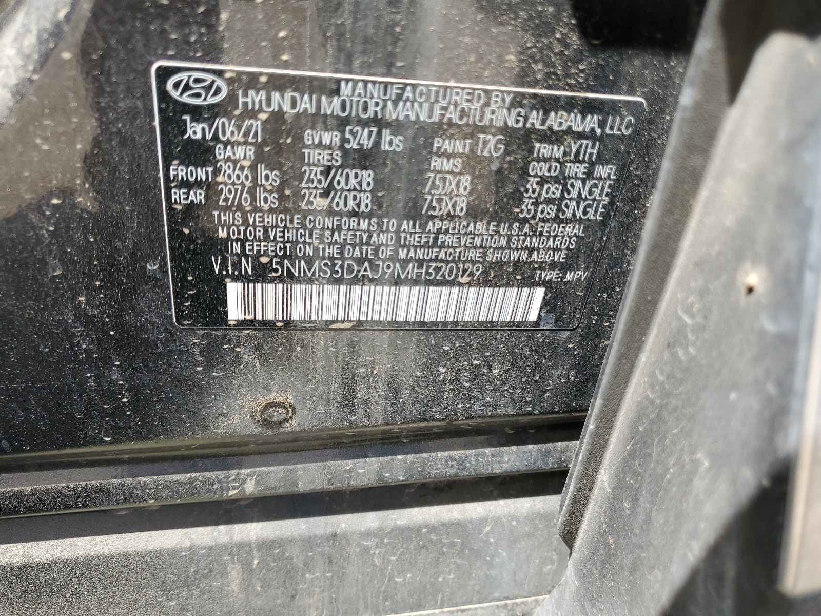 5NMS3DAJ9MH320129 2021 Hyundai Santa Fe Sel