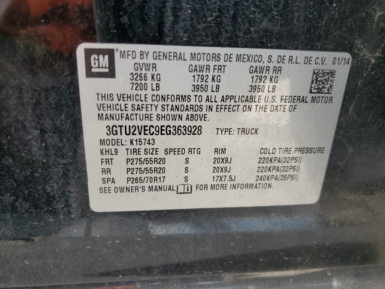 3GTU2VEC9EG363928 2014 GMC Sierra K1500 Slt