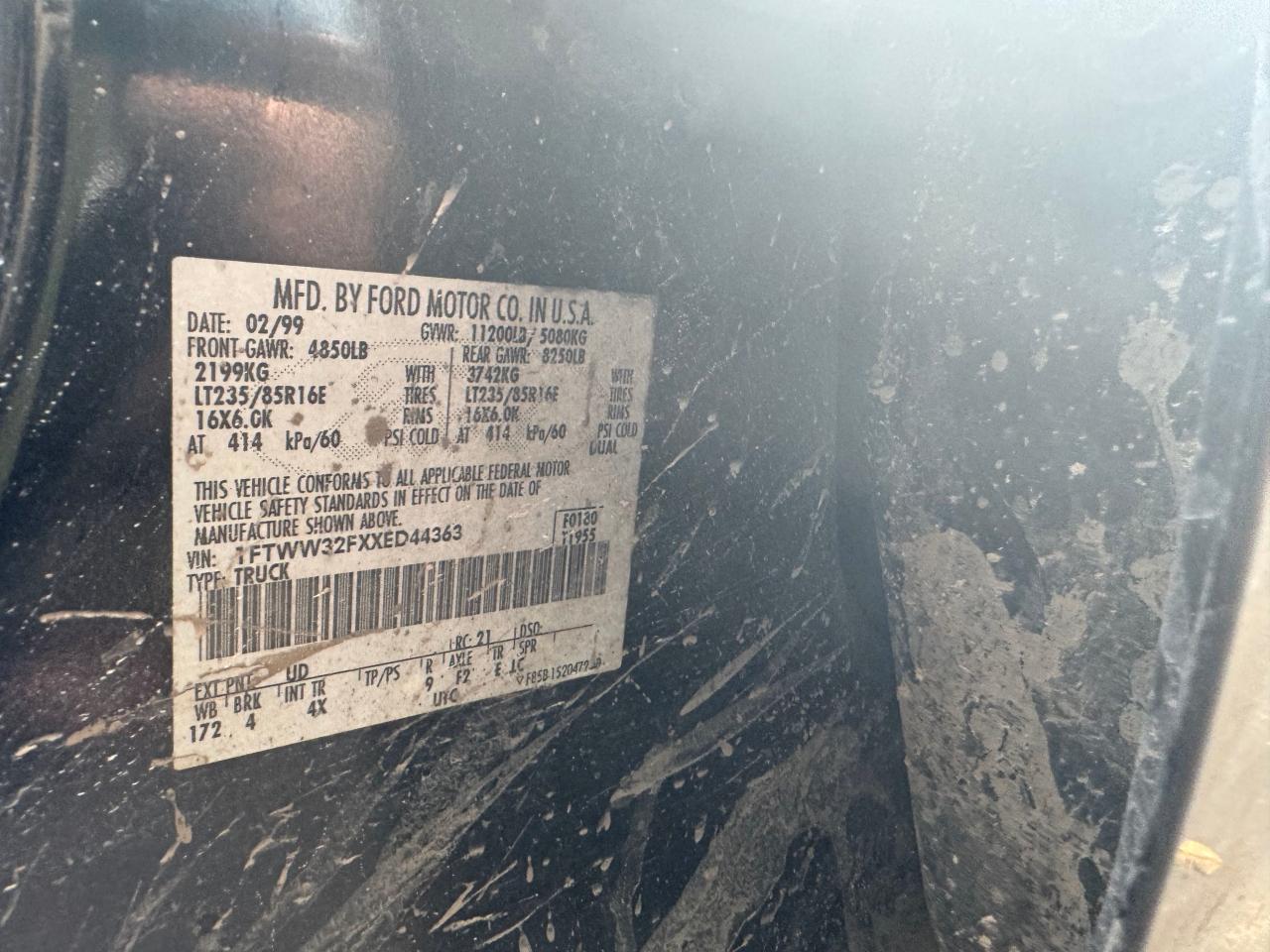1999 Ford F350 Super Duty VIN: 1FTWW32FXXED44363 Lot: 63958064