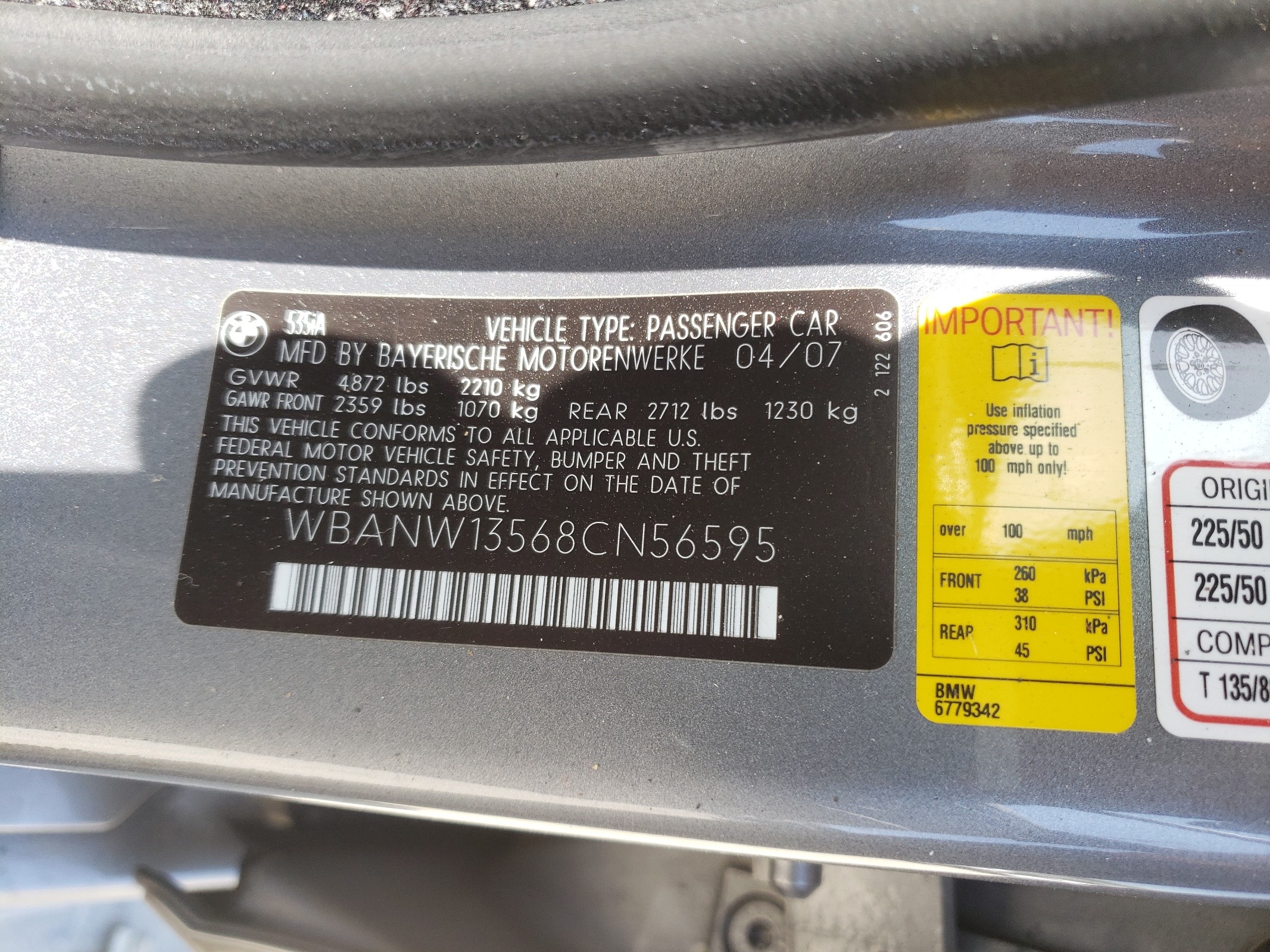 WBANW13568CN56595 2008 BMW 535 I