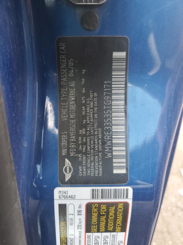 2005 Mini Cooper S VIN: WMWRE33535TG97171 Lot: 61541574