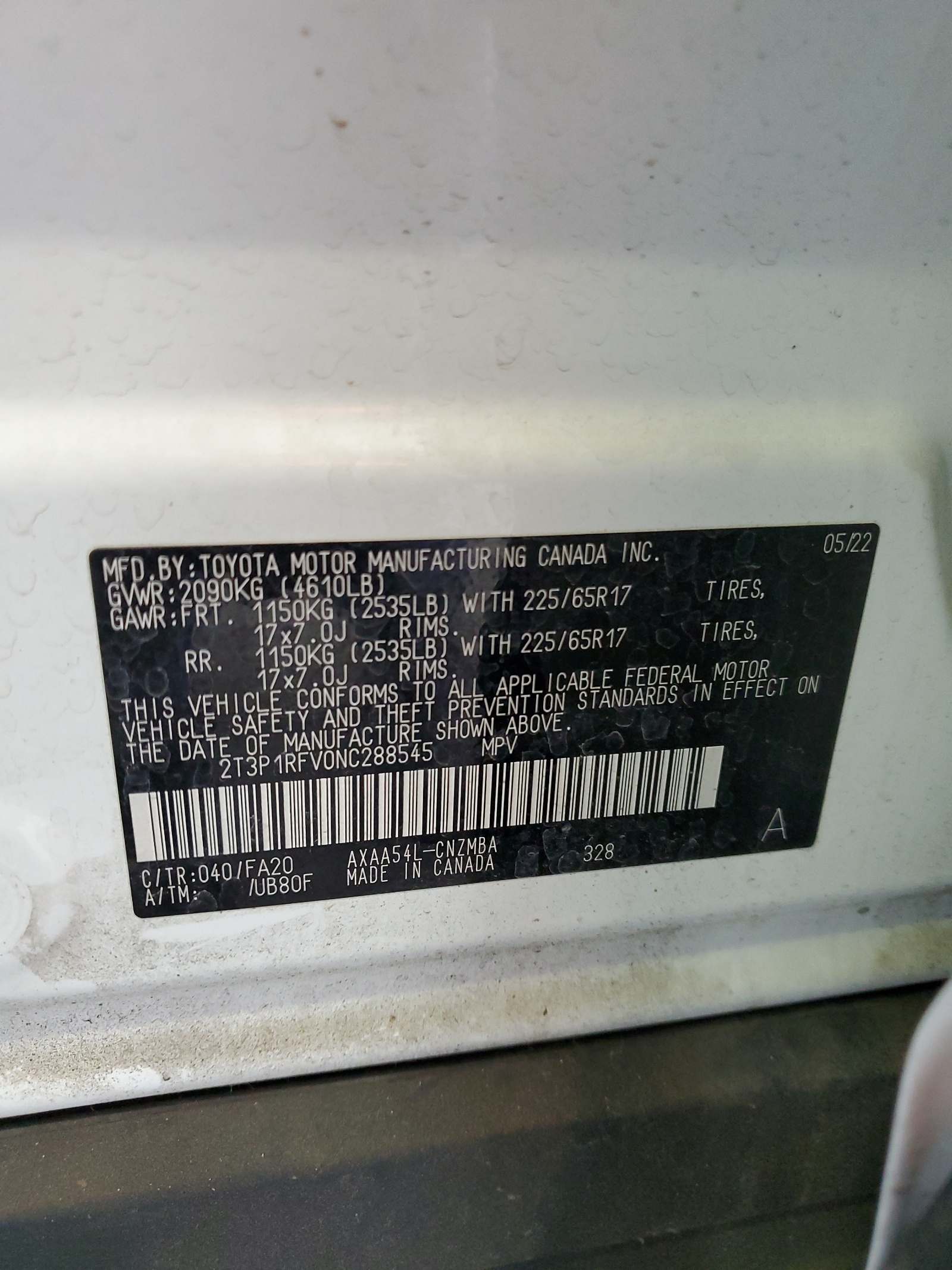 2T3P1RFV0NC288545 2022 Toyota Rav4 Xle