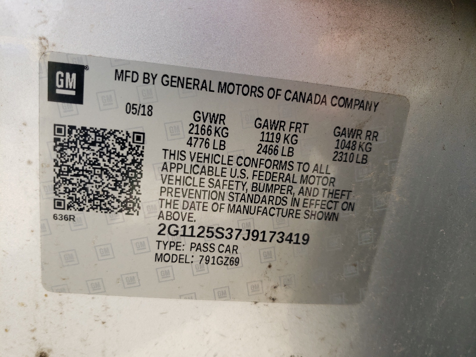 2G1125S37J9173419 2018 Chevrolet Impala Premier