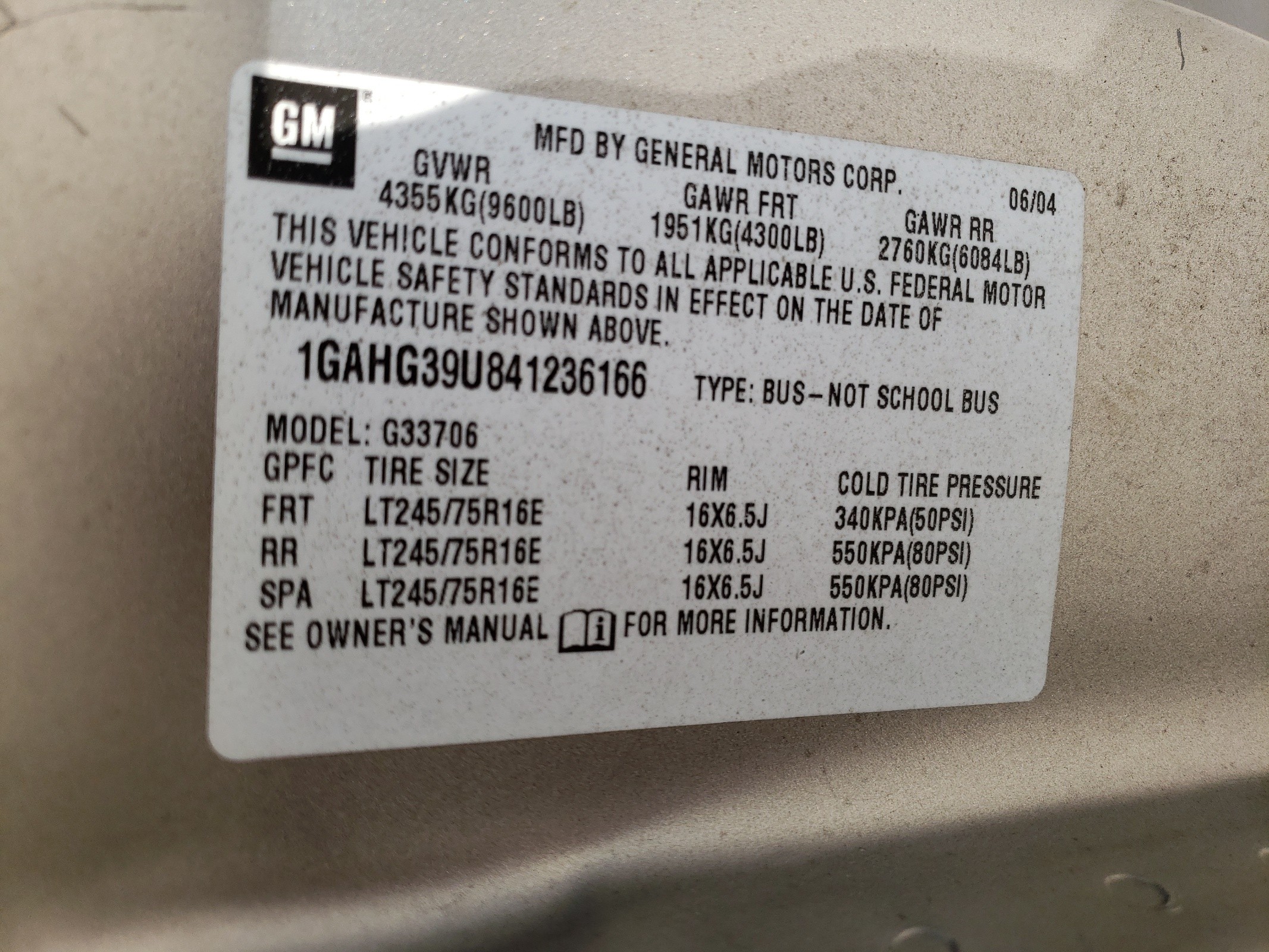 1GAHG39U841236166 2004 Chevrolet Express G3500