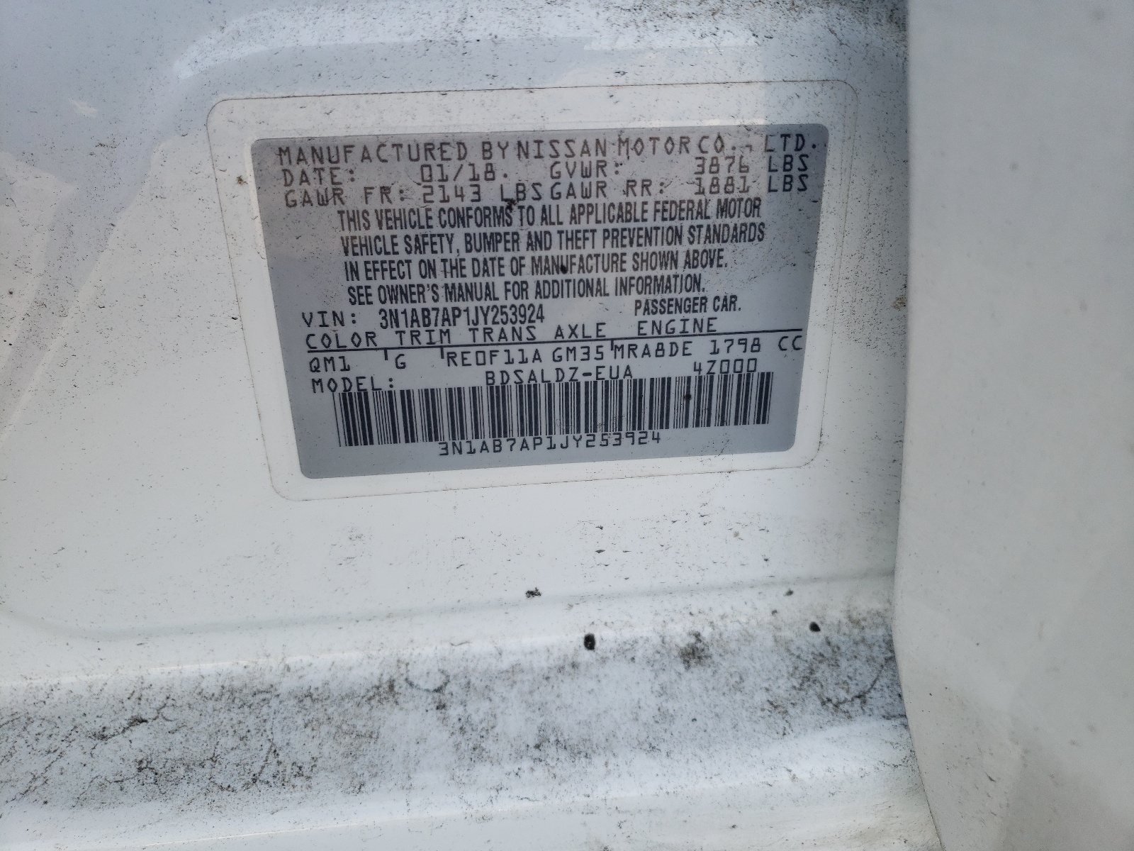 3N1AB7AP1JY253924 2018 Nissan Sentra S