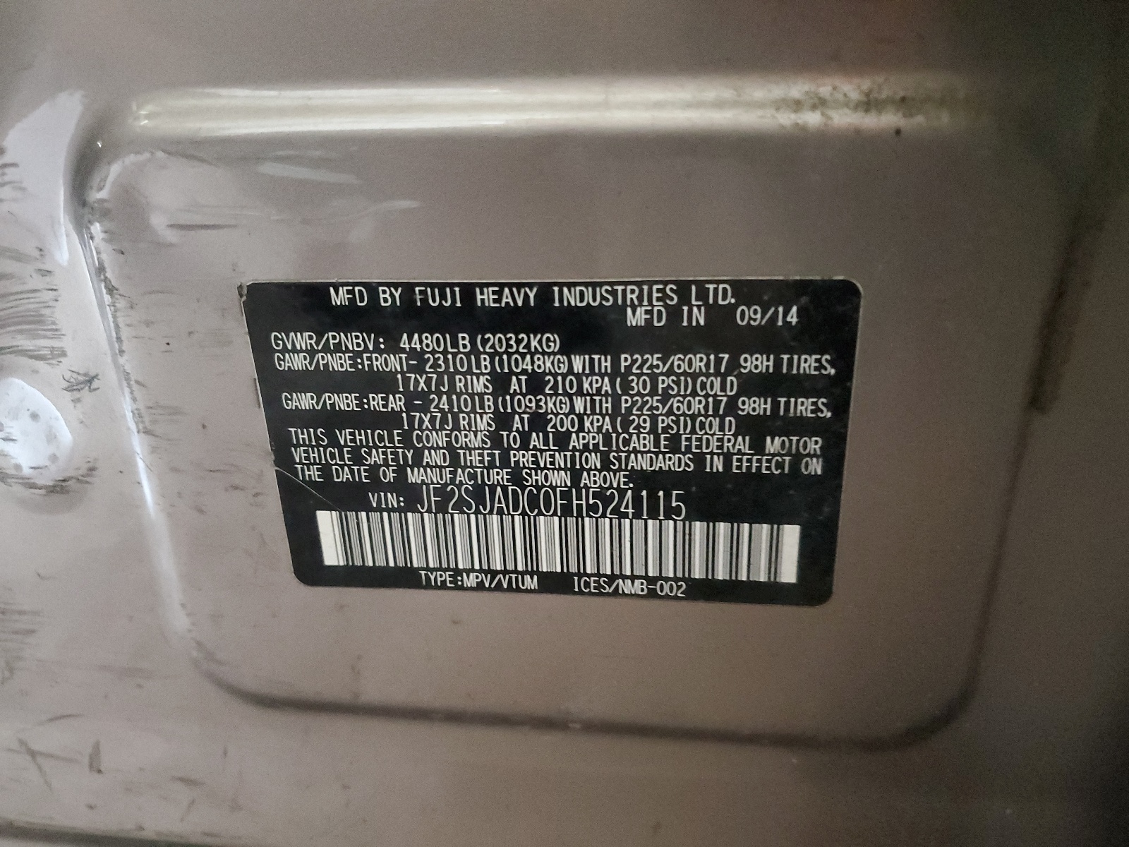 JF2SJADC0FH524115 2015 Subaru Forester 2.5I Premium