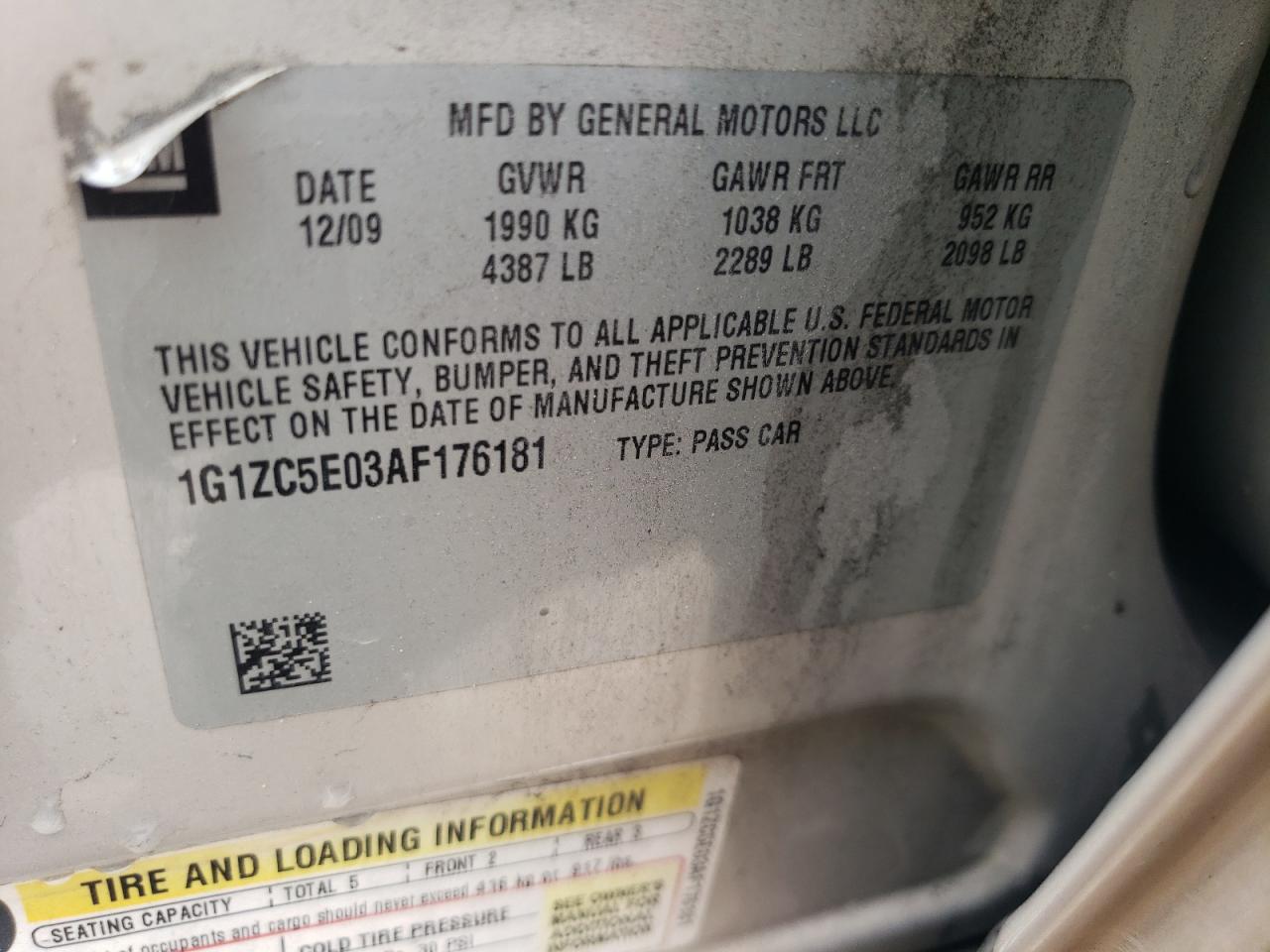 2010 Chevrolet Malibu 1Lt VIN: 1G1ZC5E03AF176181 Lot: 64101524