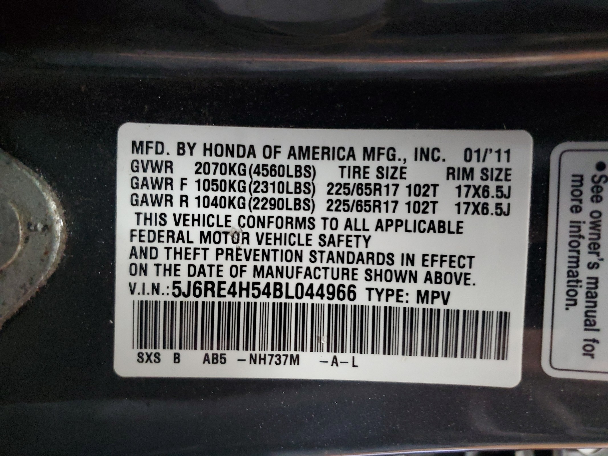 5J6RE4H54BL044966 2011 Honda Cr-V Ex