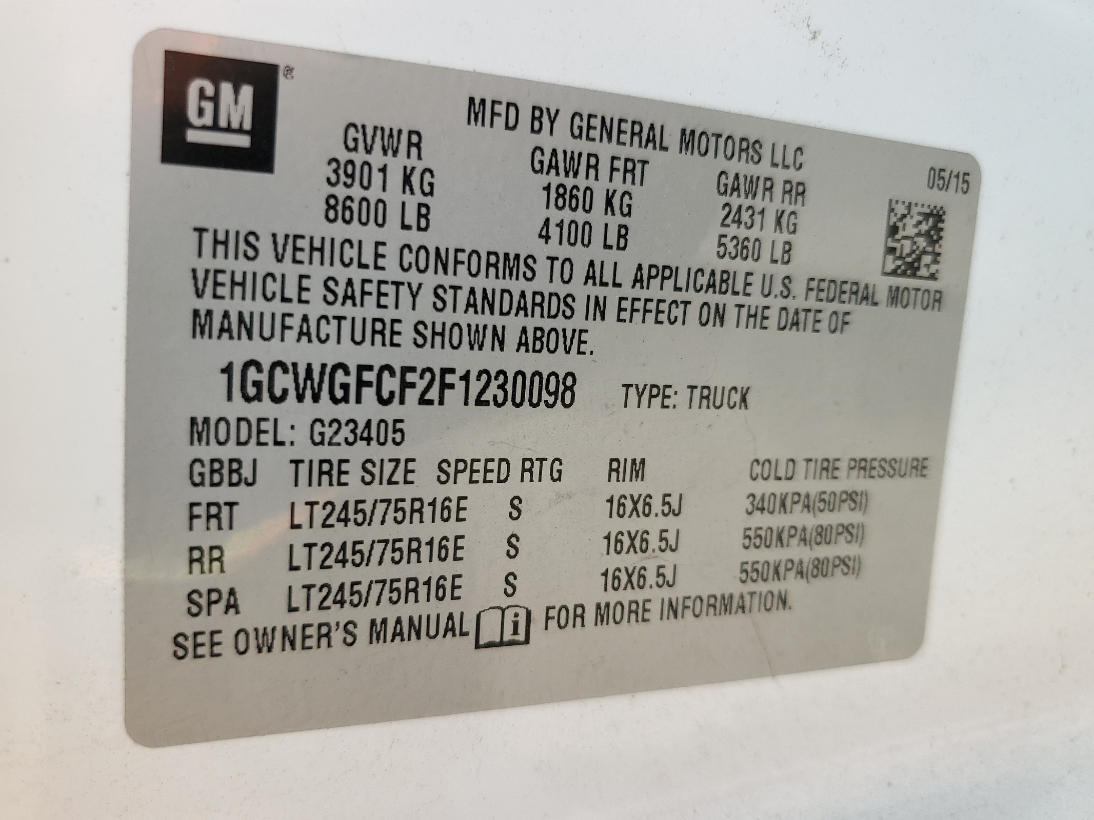 1GCWGFCF2F1230098 2015 Chevrolet Express G2500