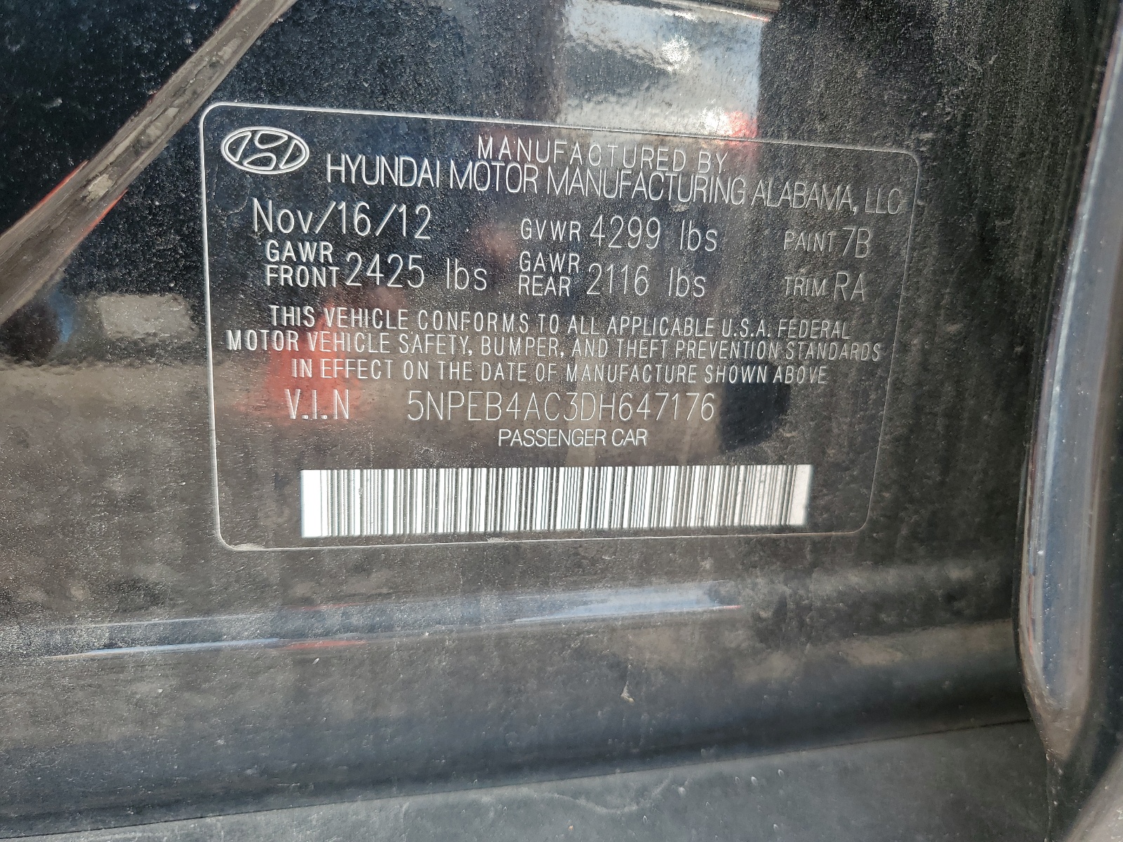 5NPEB4AC3DH647176 2013 Hyundai Sonata Gls